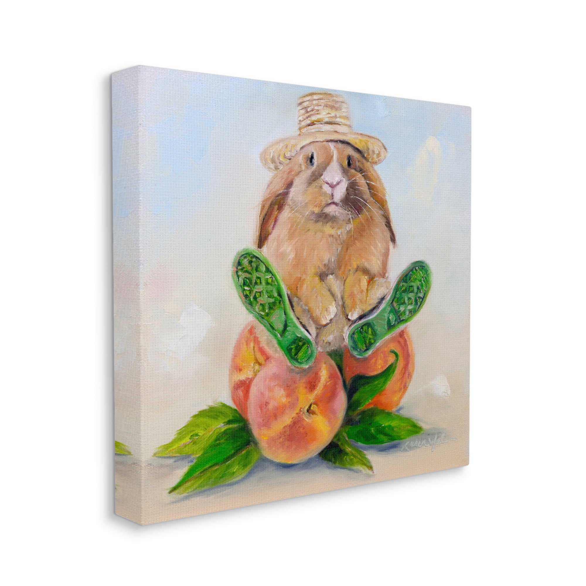 Adorable Bunny Rabbit on Peach Fruit Painting Animals & Insects Gallery-Wrapped Canvas Print Wall Art, 17x17