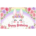 thumbnail image 1 of Adorable Bunny Themed Happy Birthday Banner with Floral Decorations and Rainbow Background for Birthday Parties Photography Props Party Supplies Decors, 1 of 7