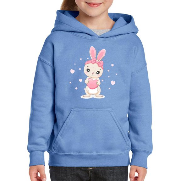 Adorable Bunny W Hearts Hoodie Juniors -Image by Shutterstock, Large