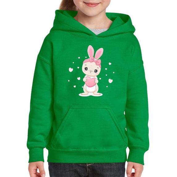 Adorable Bunny W Hearts Hoodie Juniors -Image by Shutterstock, Small