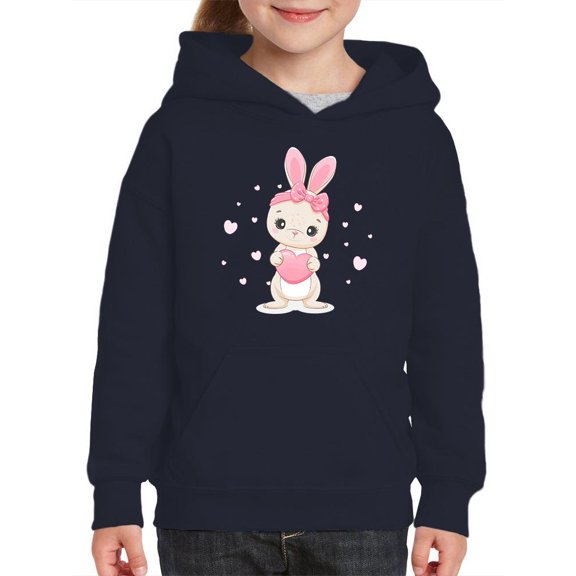 Adorable Bunny W Hearts Hoodie Juniors -Image by Shutterstock,  x-Large