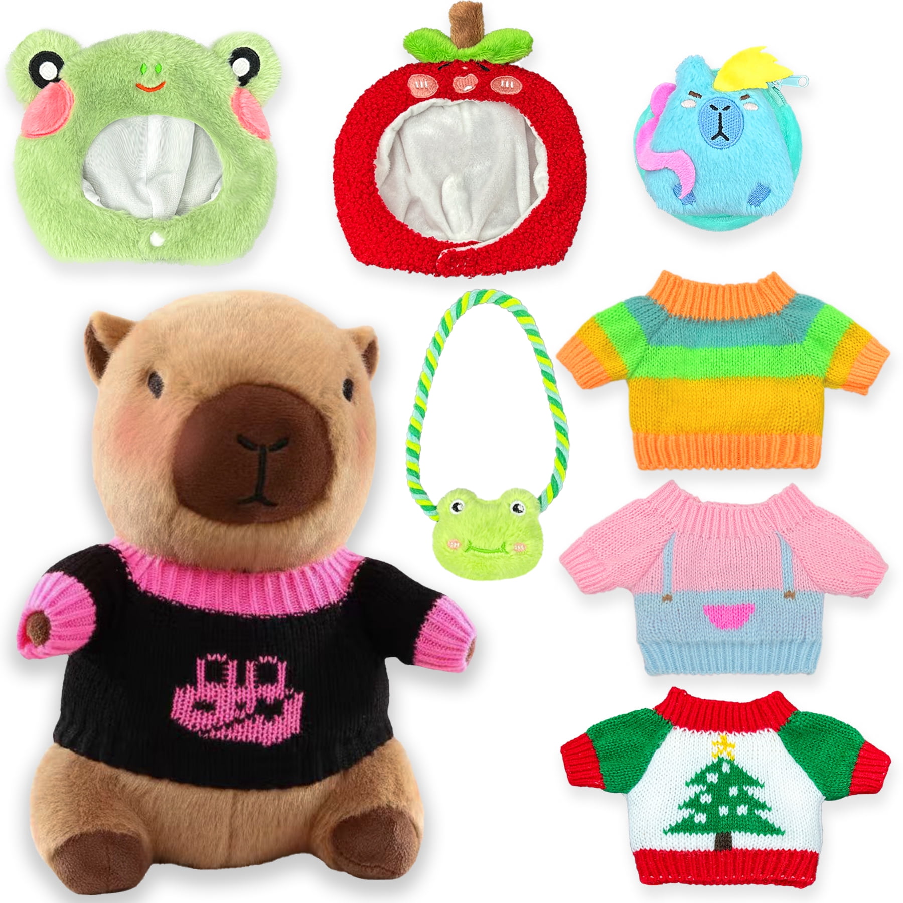 Adorable Capybara Plush Toy with 8/9/10 Fun Outfits & Accessories, 10.2-inch Dress-Up Plush Animal for Kids, Perfect Birthday or Holiday Gift