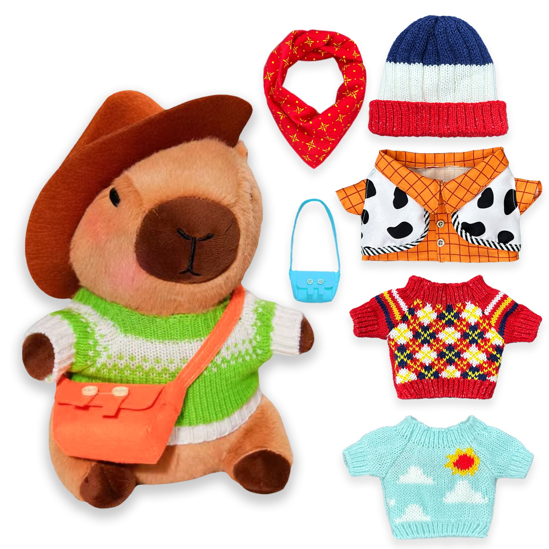 Adorable Capybara Plush Toy with 8/9/10 Fun Outfits & Accessories, 10.2-inch Dress-Up Plush Animal for Kids, Perfect Birthday or Holiday Gift