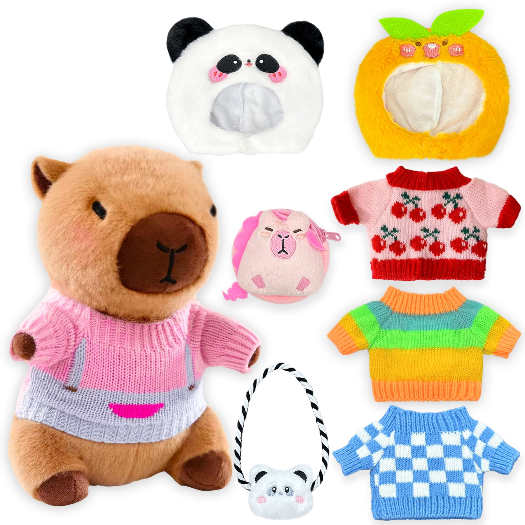 Adorable Capybara Plush Toy with 8/9/10 Fun Outfits & Accessories, 10.2-inch Dress-Up Plush Animal for Kids, Perfect Birthday or Holiday Gift