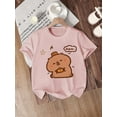 thumbnail image 1 of Adorable Capybara Print Girls' T-Shirt - Soft & Stretchy Round Neck Short Sleeve Tee, Cute Cartoon Design with "Hmm" Speech Bubble, Lightweight Blend for Summer Casual Wear, Capybara T Shirt, 1 of 6