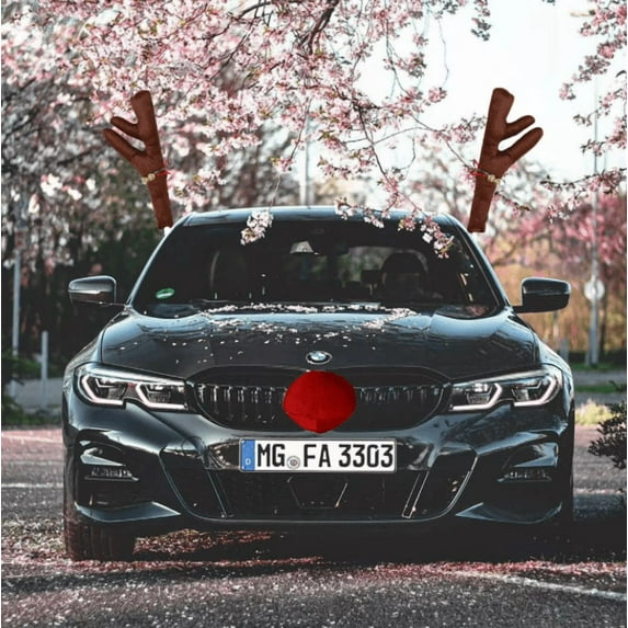 Adorable Car Reindeer Decoration Set with Antlers and Nose for Holidays