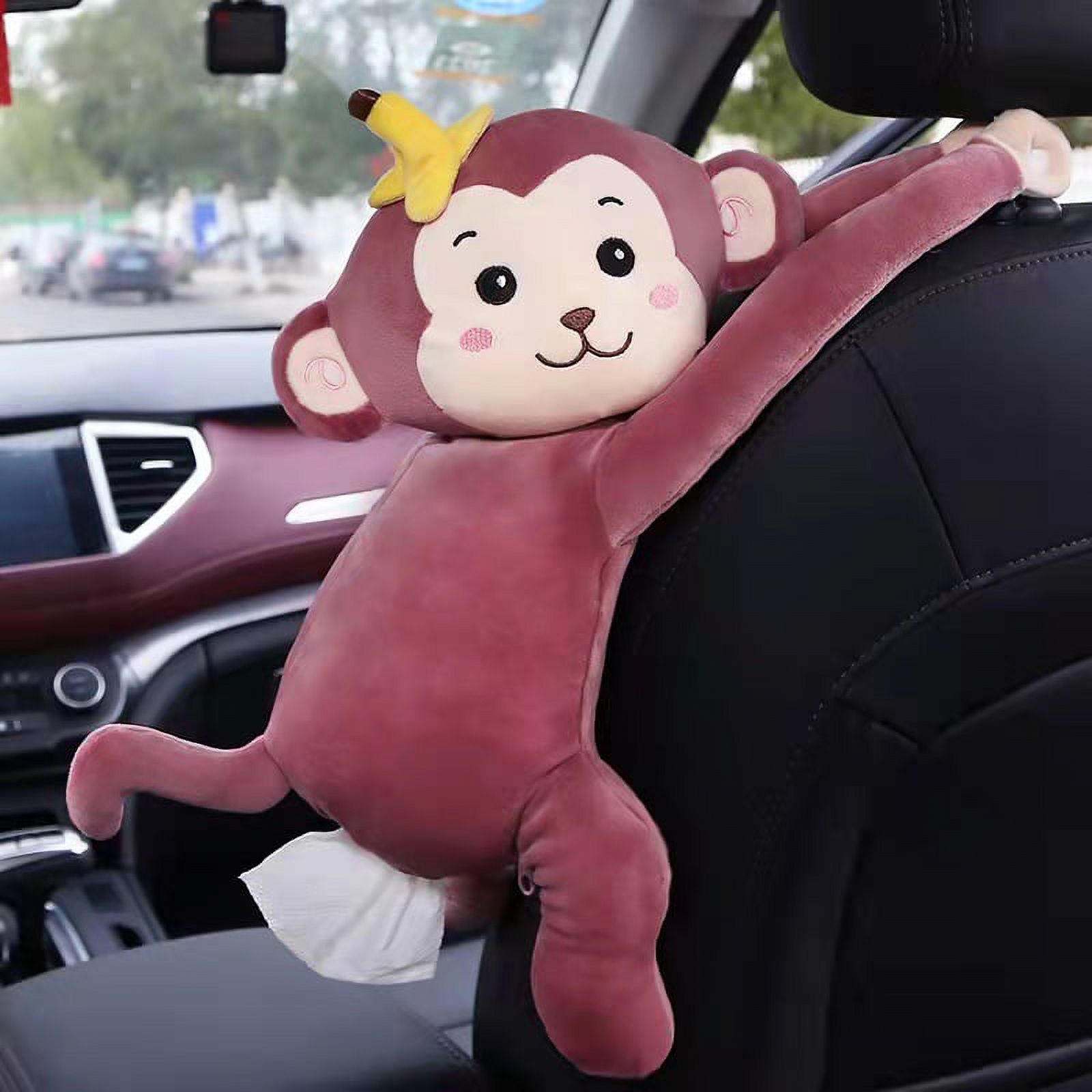 Adorable Car Tissue Holder Plush Monkey Shaped Napkin Organizer Multi