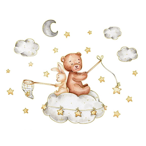 Adorable Cartoon Bear & Bunny Wall Stickers: Perfect Decoration for Rooms!