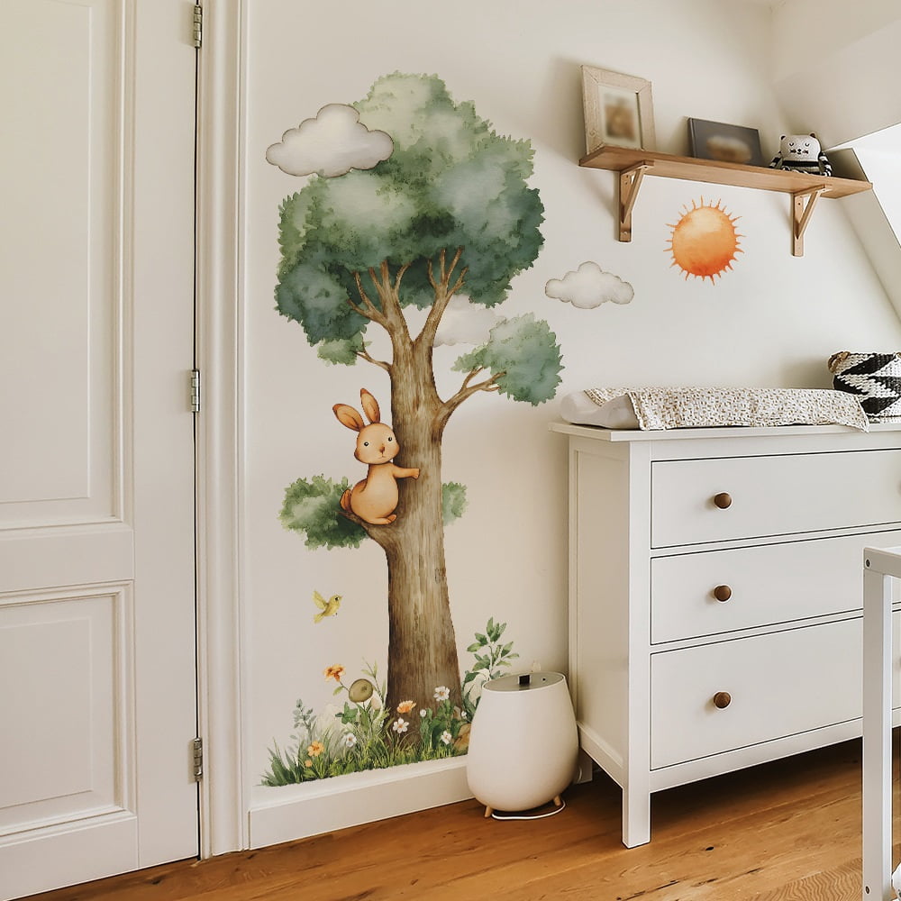 Adorable Cartoon Big Tree and Flower Bush Wall Stickers for Kids' Room ...