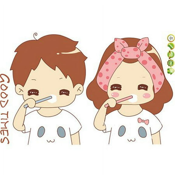 Adorable Cartoon Couple Washing Up Wall Decal - DIY Removable PVC Sticker for Living Room, Bedroom, Kids Room, and Nursery - Transparent Self-Adhesive Mural Art for TV and Sofa Backgrounds