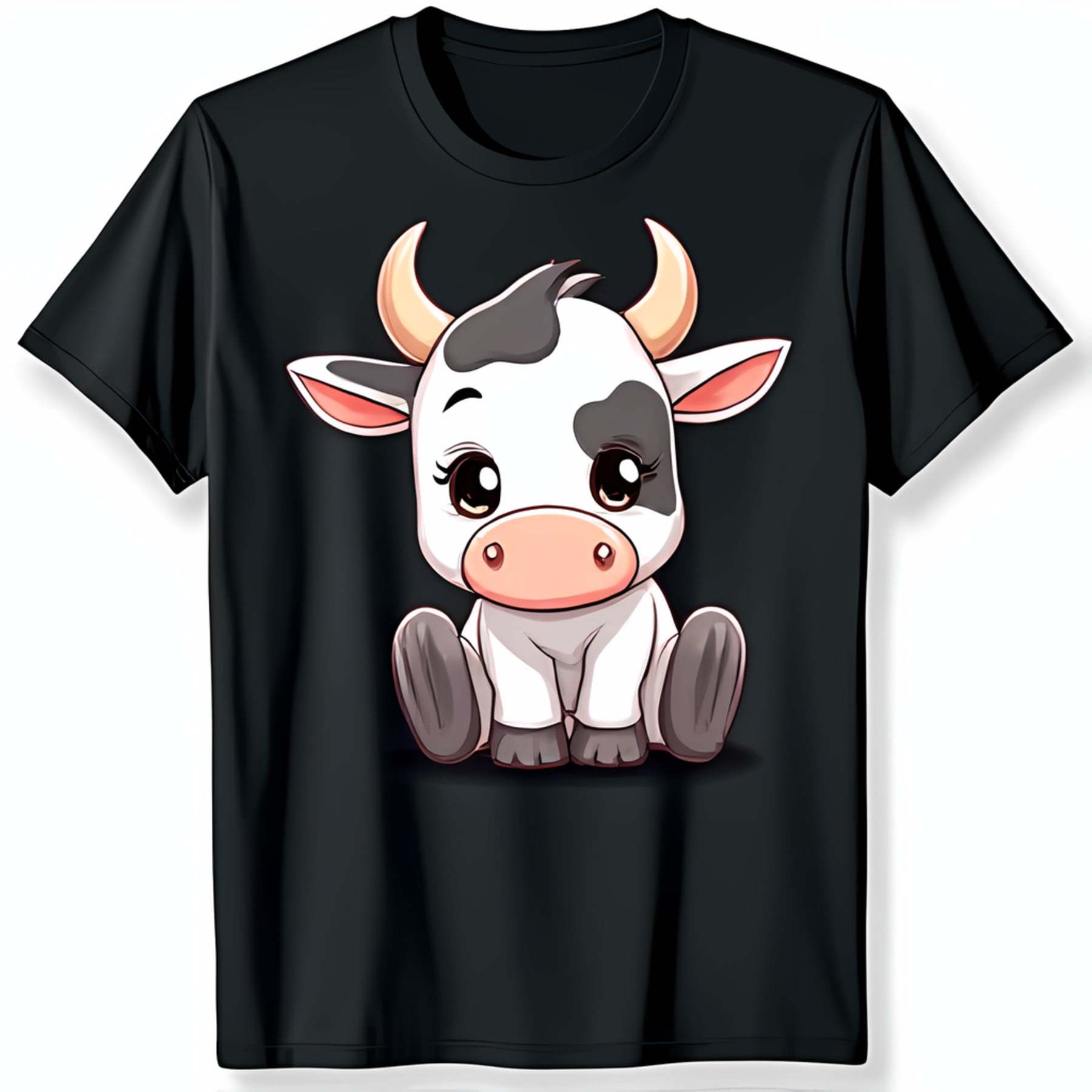 Adorable Cartoon Cow Black T-Shirt Cute White & Black Patch Design for Cow Lovers