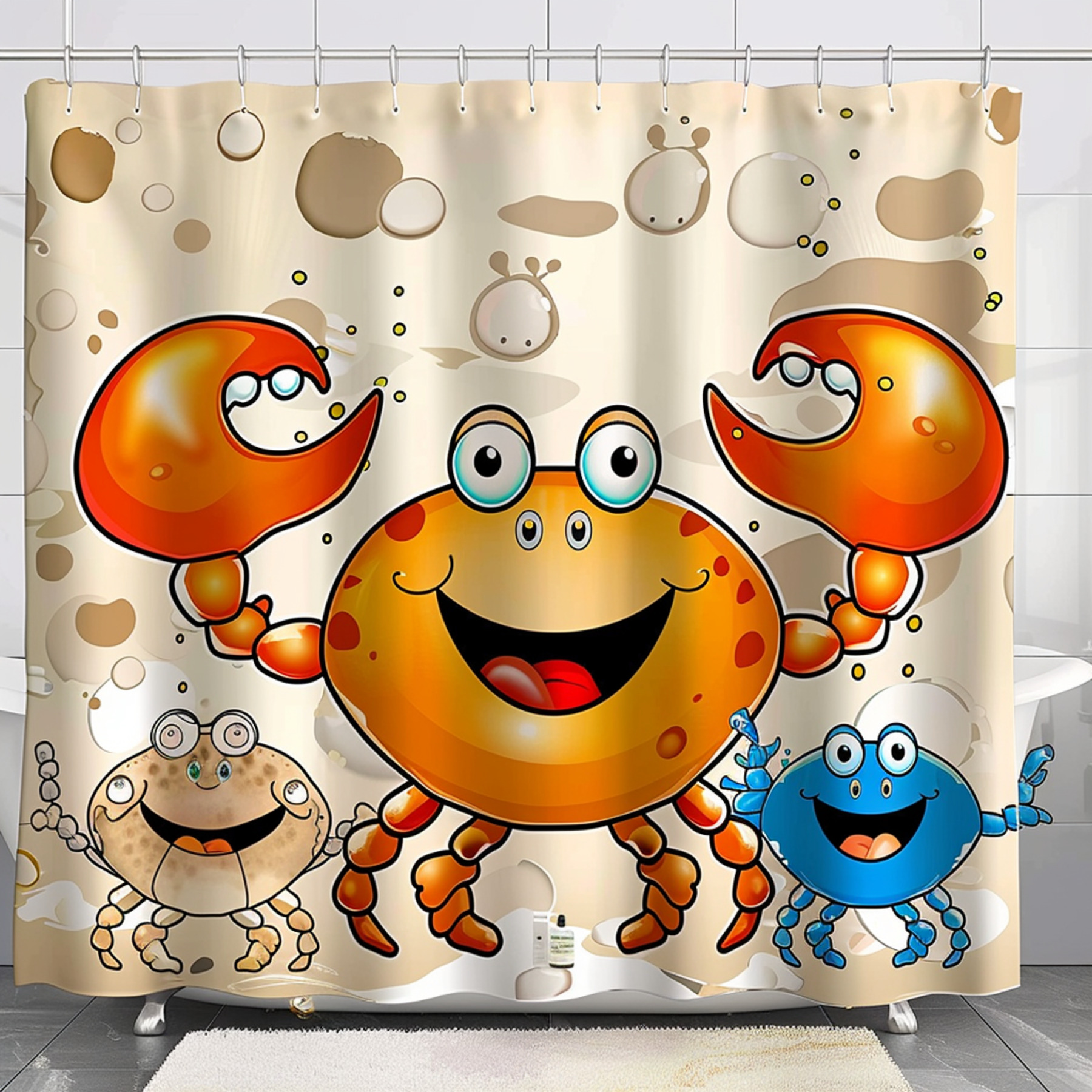 Adorable Cartoon Crab Family Bathroom Shower Curtain Fun and Whimsical ...