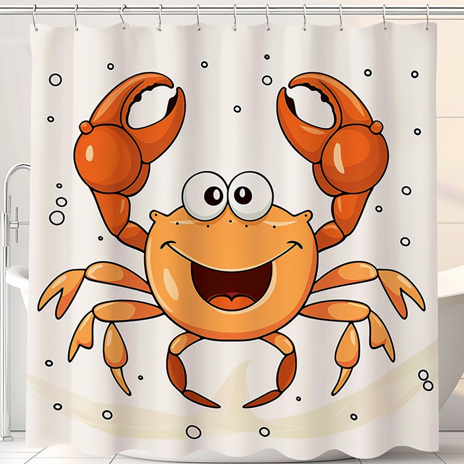 Adorable Cartoon Crab Shower Curtain for Kids Bathroom Decor Print