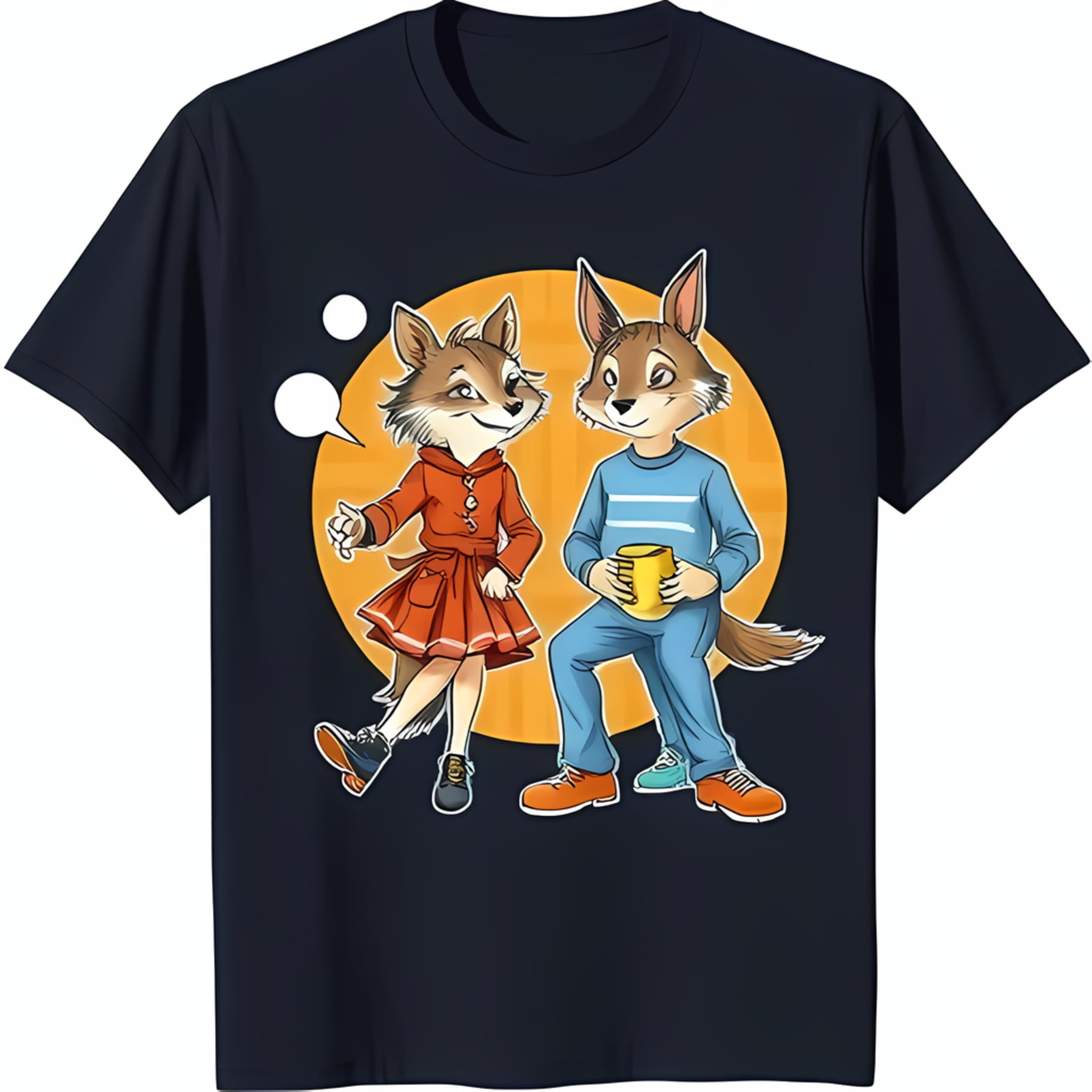 Adorable Cartoon Foxes T-Shirt Male Fox in Stripes & Female Fox in Red ...