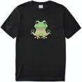 Adorable Cartoon Frog Pocket Design Black TShirt Fun 2D Flat Style