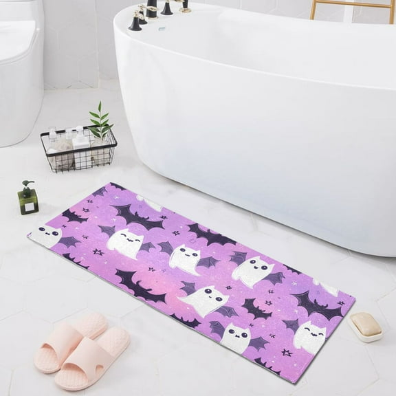 Adorable Cartoon Ghost Bat Bath Mat 39x20 Non-Slip Bathroom Rugs Absorbent Soft Plush Quick Dry for Tub Shower Kitchen Home Decor