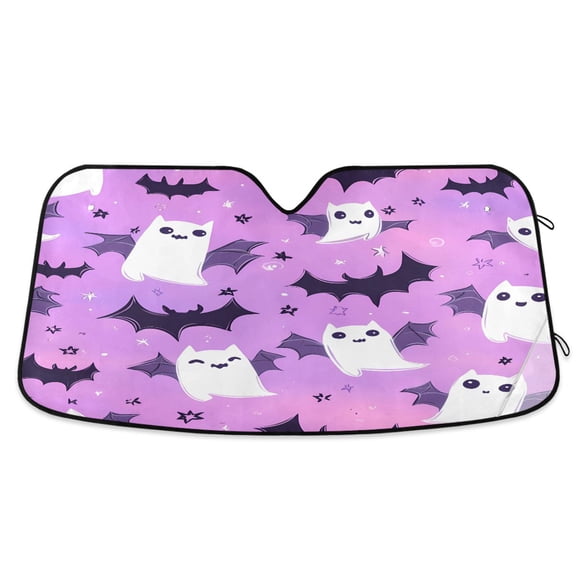 Adorable Cartoon Ghost Bat Car Windshield Sun Shade Foldable Car Front Window Visor Heat and UV Protection 53x23.5