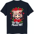 Adorable Cartoon Girl with & Roses 'Be Roe Not' Black TShirt