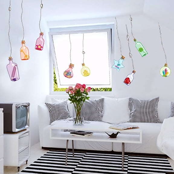 Adorable Cartoon Hanging Bottles Wall Decal Sticker Set - DIY PVC Removable Transparent Wall Decor Film for Living Room, Bedroom, Kids Room, Nursery, and Child's Room Background