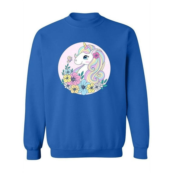 Adorable Cartoon Of A Unicorn Sweatshirt Women -Image by Shutterstock, Female Medium