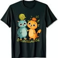 Adorable Cartoon Owl and Creature Friends Black TShirt for Animal