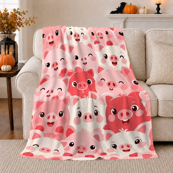 Adorable Cartoon Pig Face Pattern, Cozy Friendship Quote Scene, Warm Flannel Blanket for Living Room and Reading Nook, Art Lovers Friendship Gift, Playful Home Decor