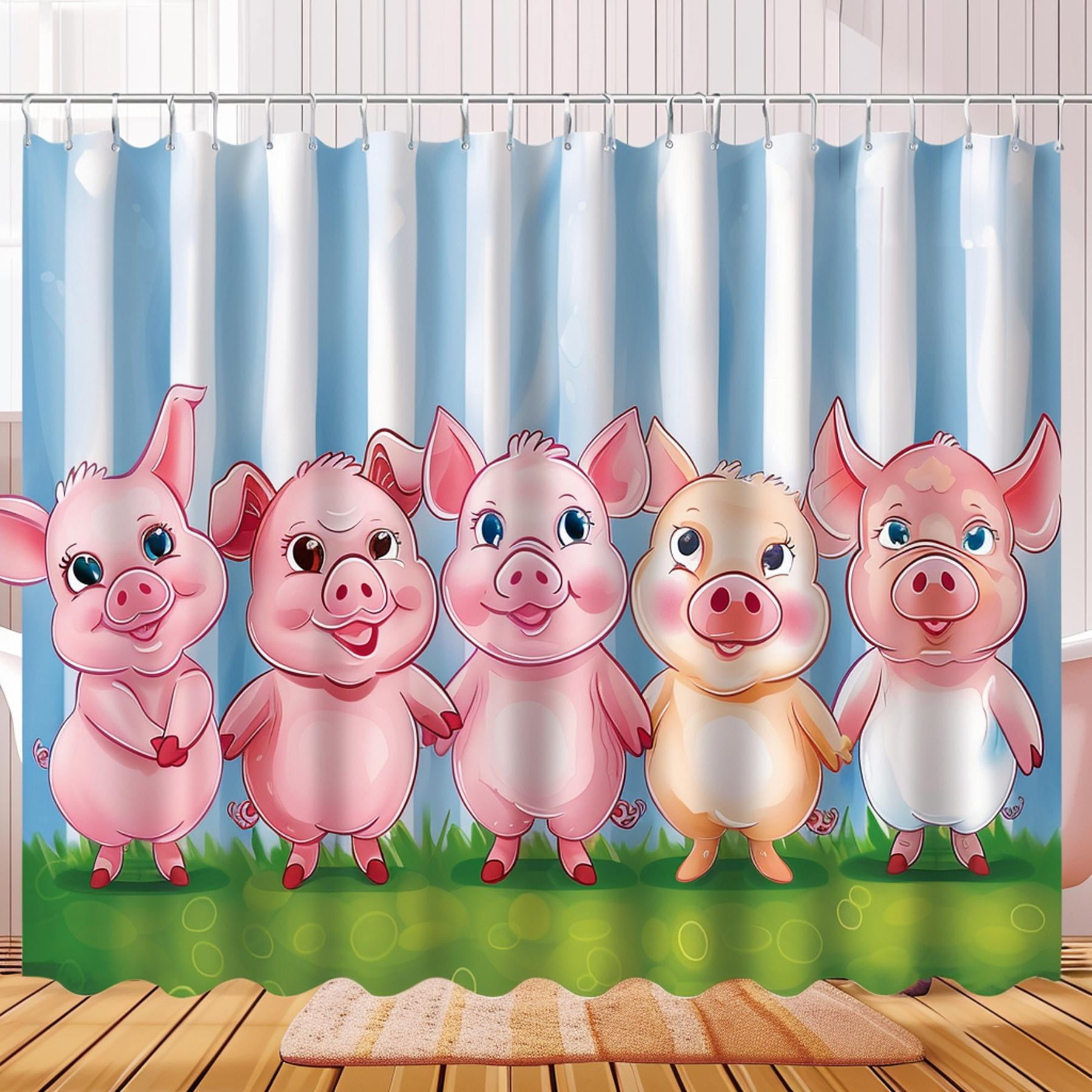 Adorable Cartoon Piglets Shower Curtain Cute Little Pigs Design for