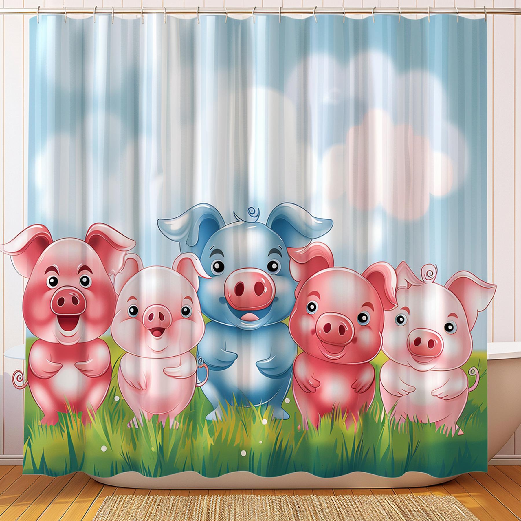 Adorable Cartoon Piglets Shower Curtain Cute Little Pigs Design for