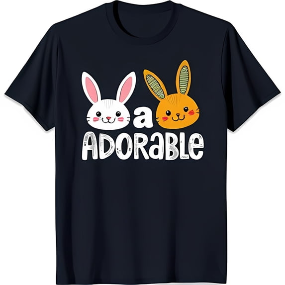 Adorable Cartoon Rabbits Graphic on Black T-Shirt Cute & Fun Design