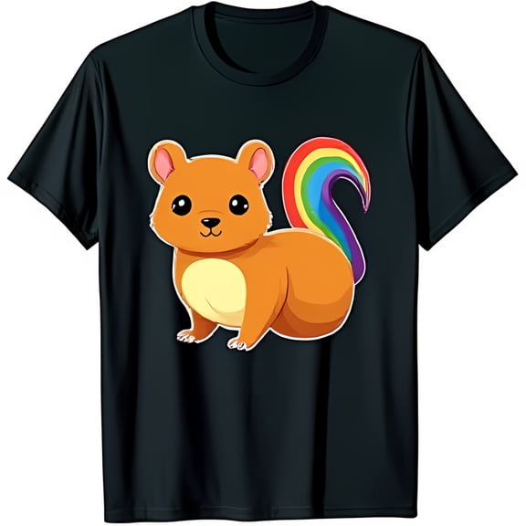 Adorable Cartoon Squirrel T-Shirt Black Tee with Tail Design for Animal Lovers