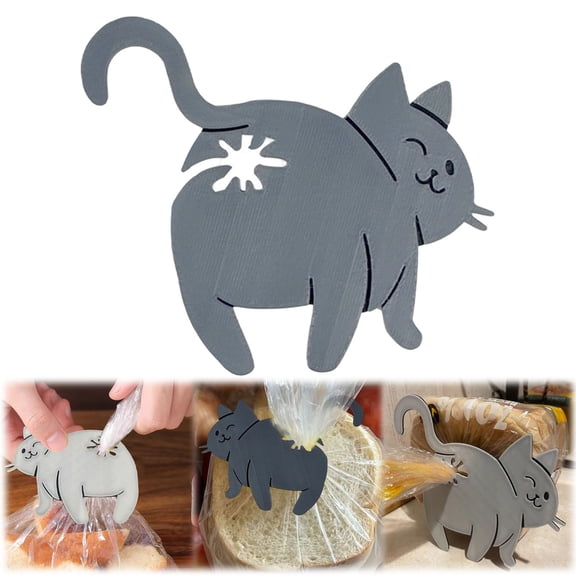 Adorable Cat Bread Clip, Funny 3D Printed Bag Holder, Cat Shaped Bread Bag Clip, Novelty Kitchen Gadget for Cat Lovers, Quirky Home Decor Gift for Clamping and Sealing Bags Securely (Black)