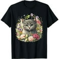 thumbnail image 1 of Adorable Cat, Cute Kitten Floral T-Shirt, 1 of 5