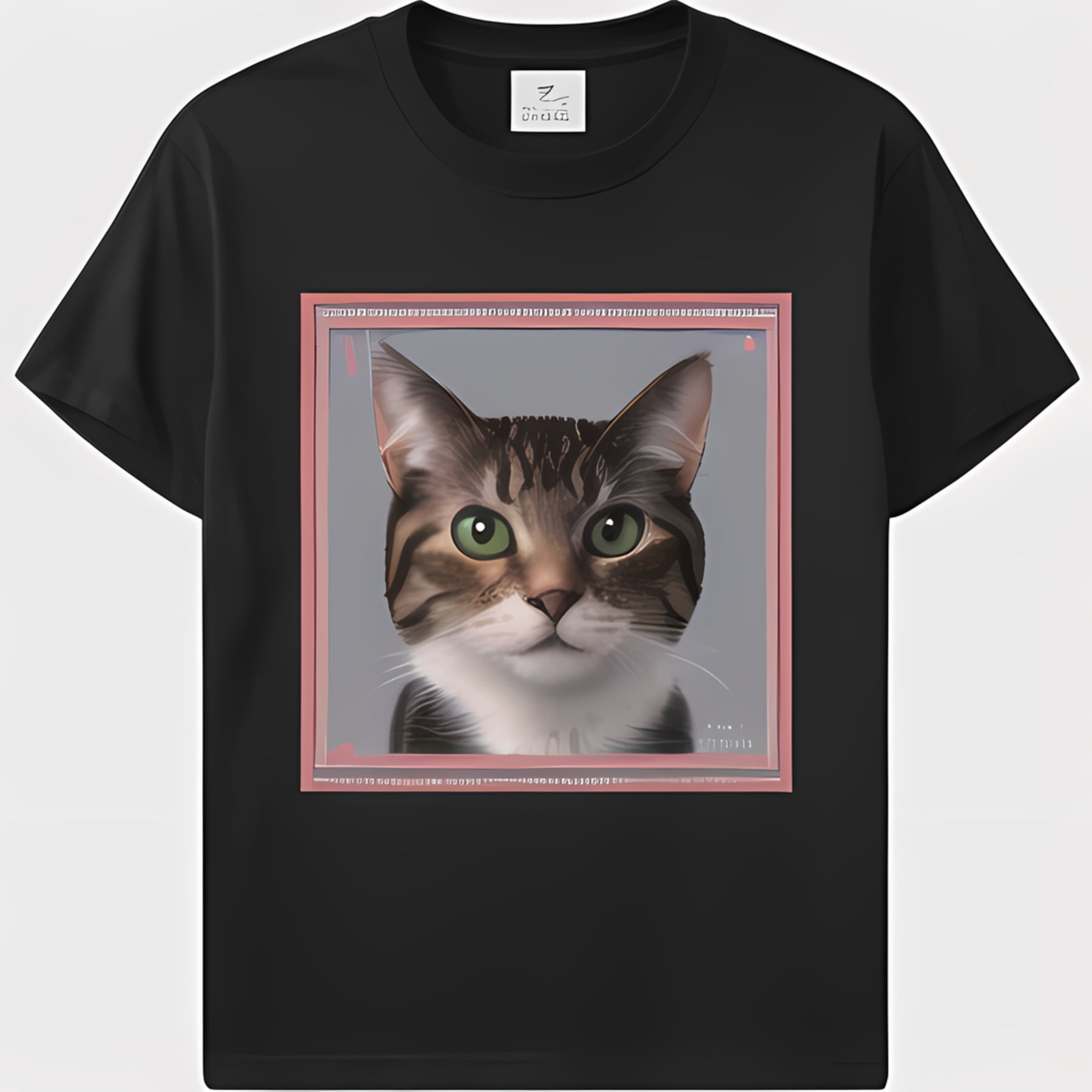 Adorable Cat Design TShirt Cute Cartoon with Eyes Pastel Pink and Gray