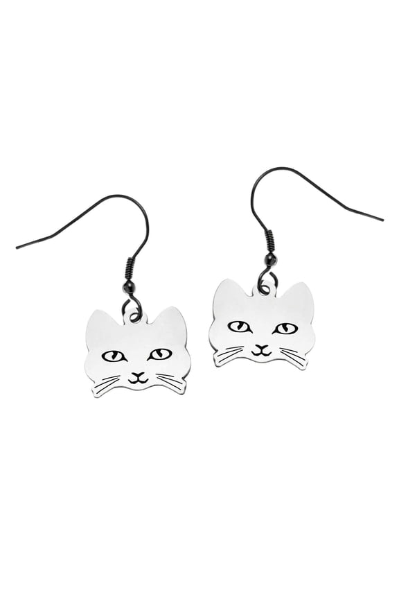 Adorable Cat Face Dangle Earrings in Steel - Purrfect Gift for Cat Lovers