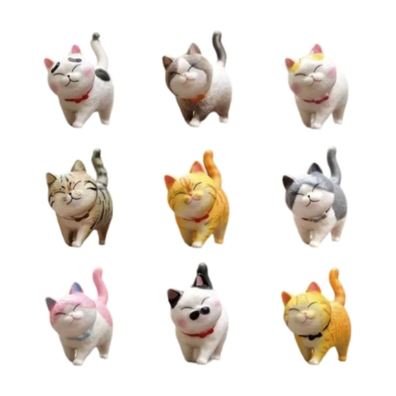 Adorable Cat Figurine Sculpture Desktop Ornament Cute Collectible Art For Home 9PCS