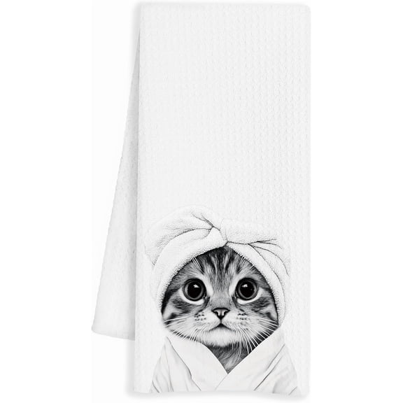 Adorable Cat Gifts Hand Towels, Cute Tabby Cat Hand Towels for Bathroom Washroom Toilet Decor, Funny Black and White Tabby Cats Bathroom Decor, Cats Gifts for Women Lover, 16x24 Inch