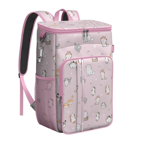 Adorable Cat Lovers Insulated Backpack Cooler – Leakproof Lunch Bag with Paw Print Design, Great for Office, Beach & Road Trips