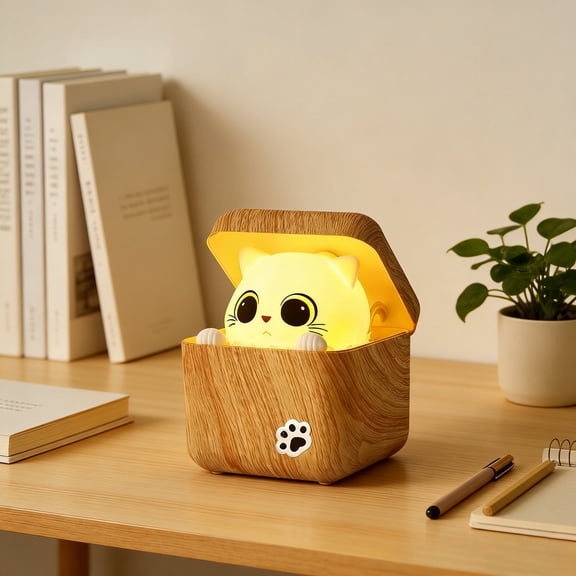 Adorable Cat Night Light with Playful Expression - Relaxing Soft Glow for Bedroom Ambiance