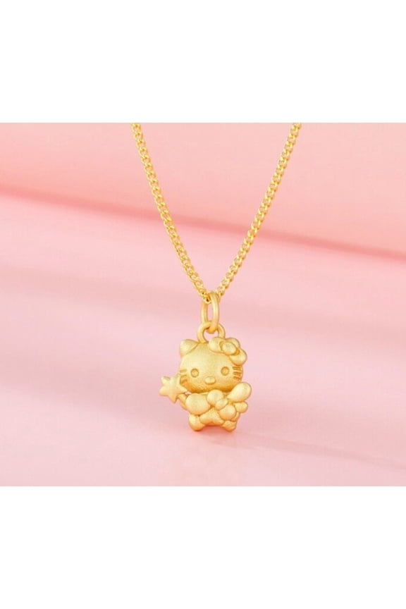 Adorable Cat Pendant Kitten Hello Kitty Cat Star Pendant 18 "Chain Necklace 925 Silver