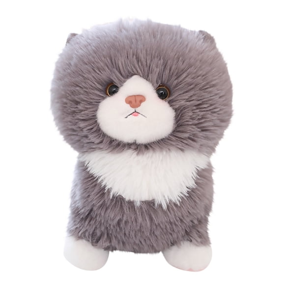 Adorable Cat Plush Toy, 9.84" Super Soft Fluffy Kitty Stuffed Animal Doll for Bedroom Decor Gray