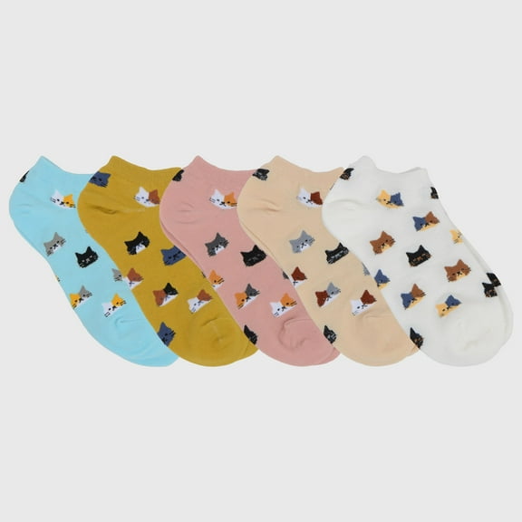 Adorable Cat - Print No Show Socks Soft for Casual 5Pk