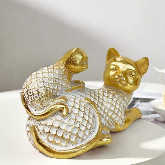 Adorable Cat Resin Desktop Ornament Decorative Figurine Home Idea for Living Room TV Cabinet Bookshelf