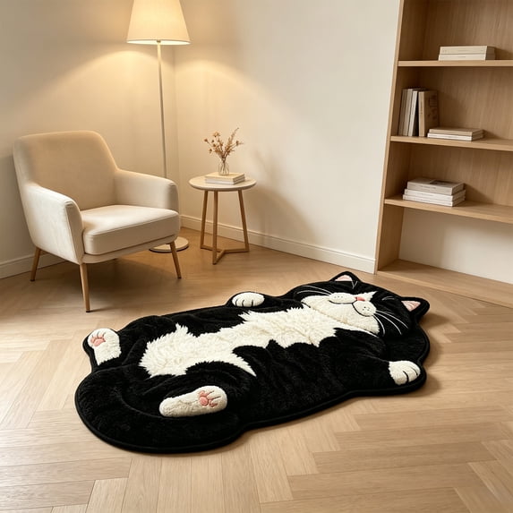 Adorable Cat Shaped Polyester Bath Rug Washable Absorbent Non Slip Floor Mat Cute Pet Lover Home Decor Gift,C