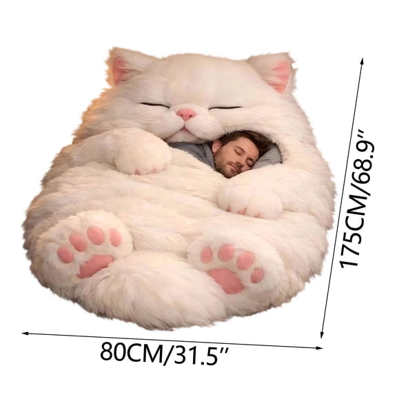 Adorable Cat Sleeping Bag Adult Envelope Style Plush Warm Nap Sack Soft Fuzzy Lounge Bedding for Camping Sleepovers Home Cozy Gift,A
