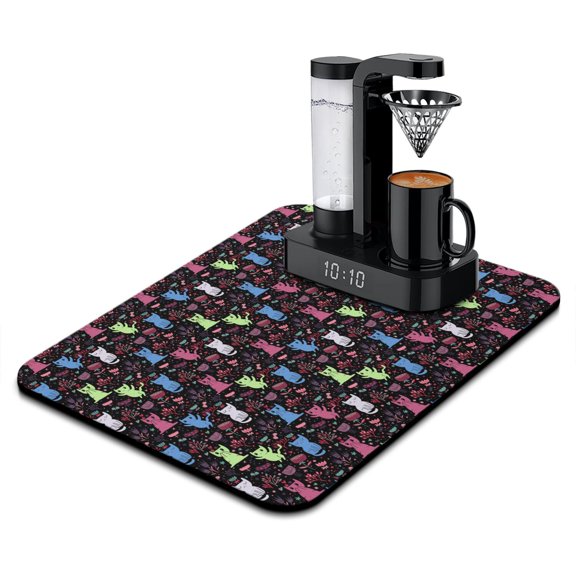 Adorable Cat-Themed Print Coffee Maker Mat - Funny Cat Illustration Absorbent Mat for Coffee Bars
