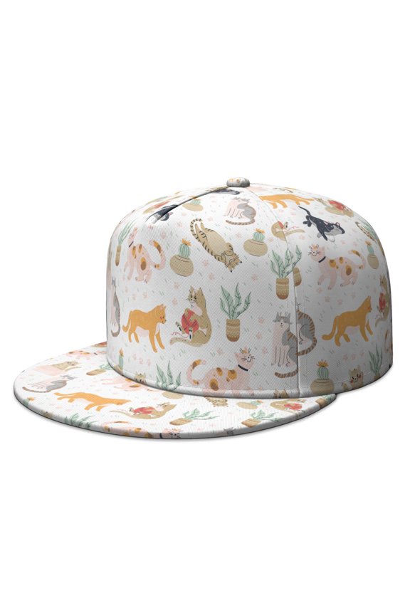 Adorable Cat-Themed Print Snapback Hat - Artistic Cat Design Flat Visor Cap for Cat Lovers