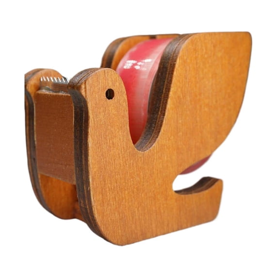 Adorable Cat Wooden Tape Dispenser Functional Desk Organizer with Metal Cutter Whimsical Office Decor Gift