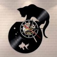thumbnail image 1 of Adorable Cat and Fishbowl Funny Vinyl Wall Clock,Vinyl Record Clock Wall Art Black Handmade Art Home Unique Gift idea, 1 of 6