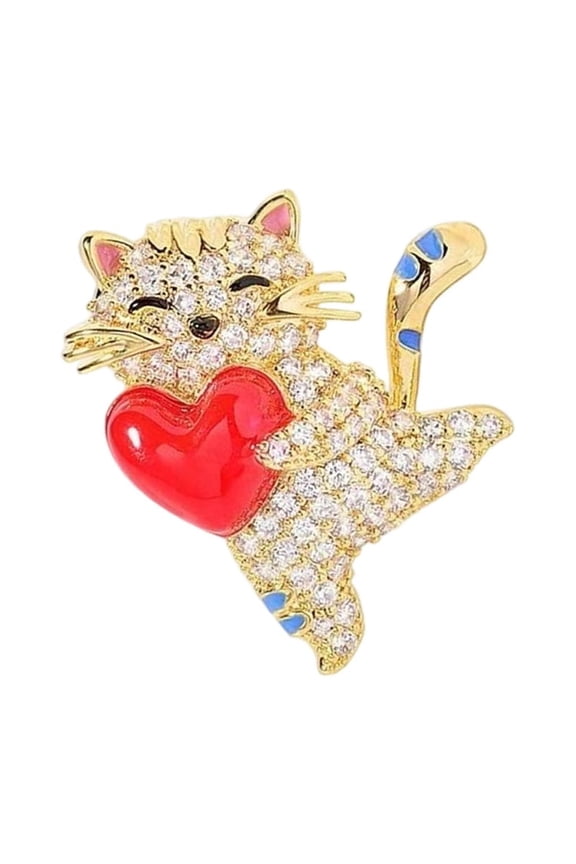 Adorable Cats Hugging Heart Pin Trendy Alloy Brooch Stylish Outfit Enhancer For Cats Lovers