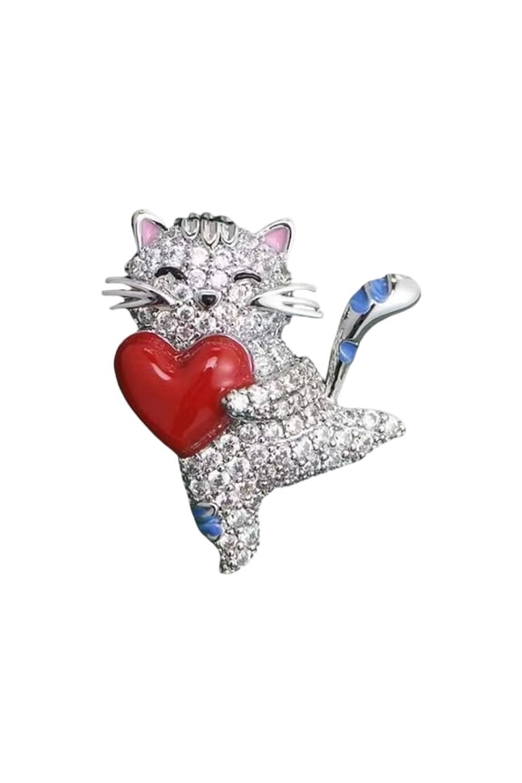 Adorable Cats Hugging Heart Pin Trendy Alloy Brooch Stylish Outfit Enhancer For Cats Lovers